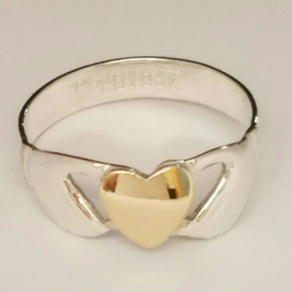 Peru Pure Solid 950 Sterling Silver 18K Gold Ring